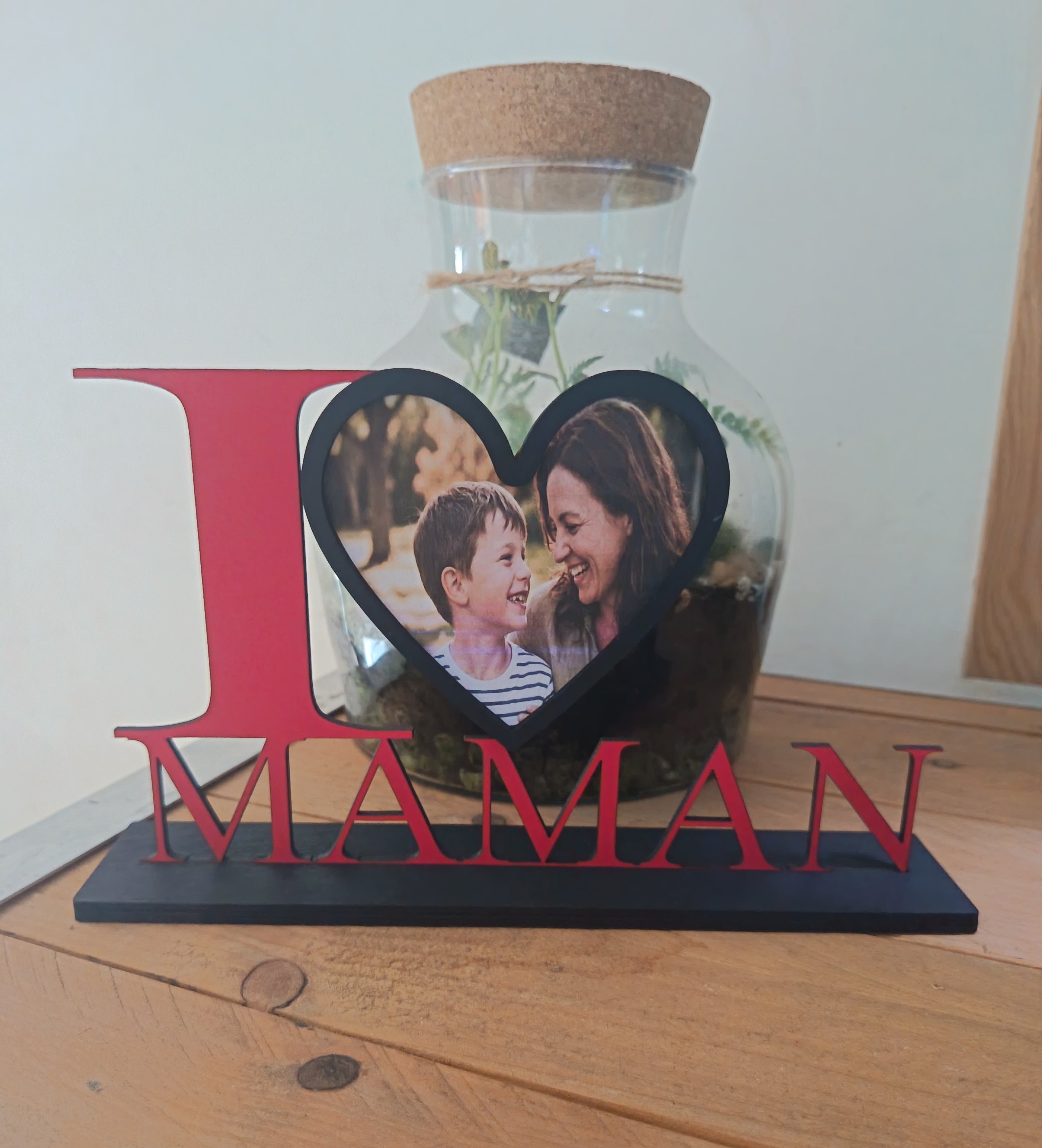 Décoration en bois " I LOVE MAMAN" avec photo