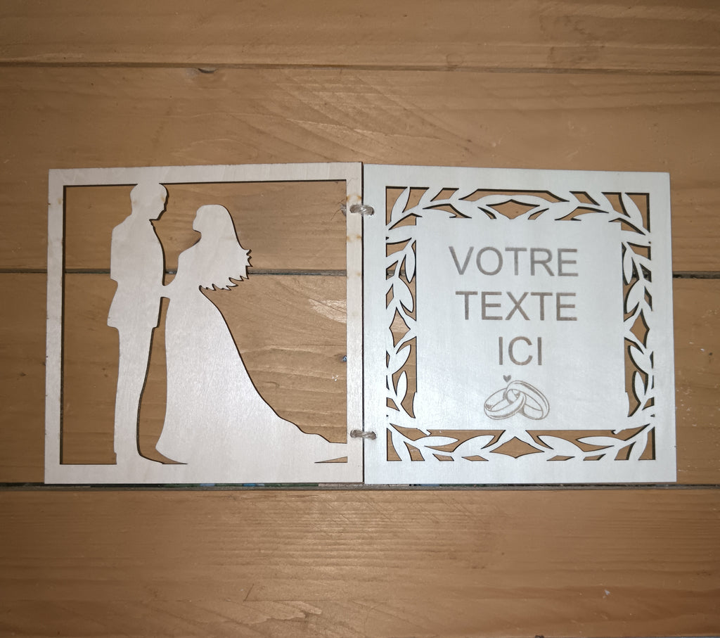 Faire-part de mariage en bois personnalisable