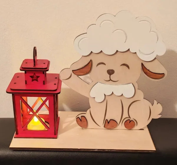 Veilleuse lanterne enfant "mouton" en bois