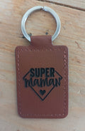 Porte-clés en cuir "SUPER MAMAN"