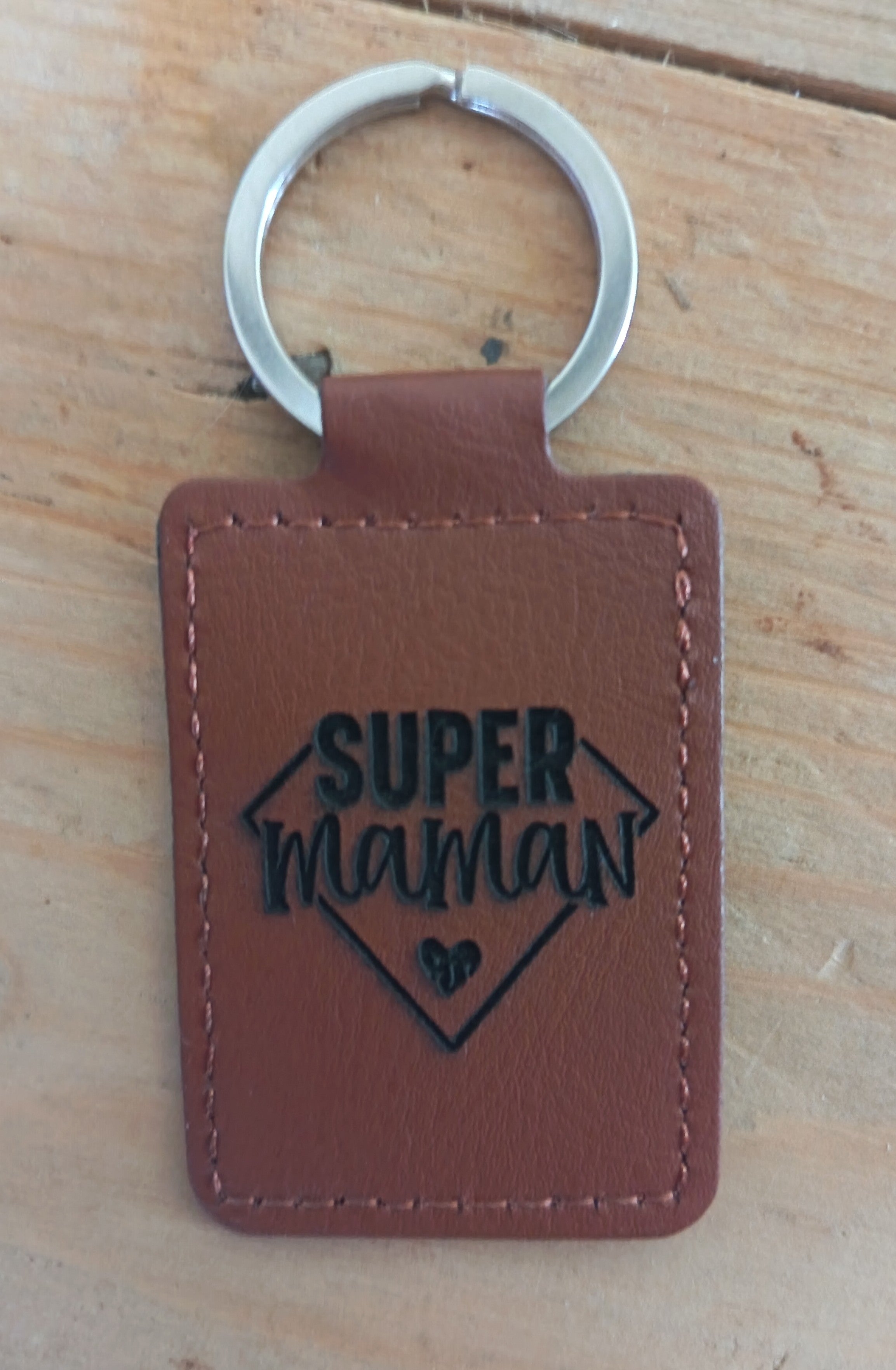 Porte-clés en cuir "SUPER MAMAN"