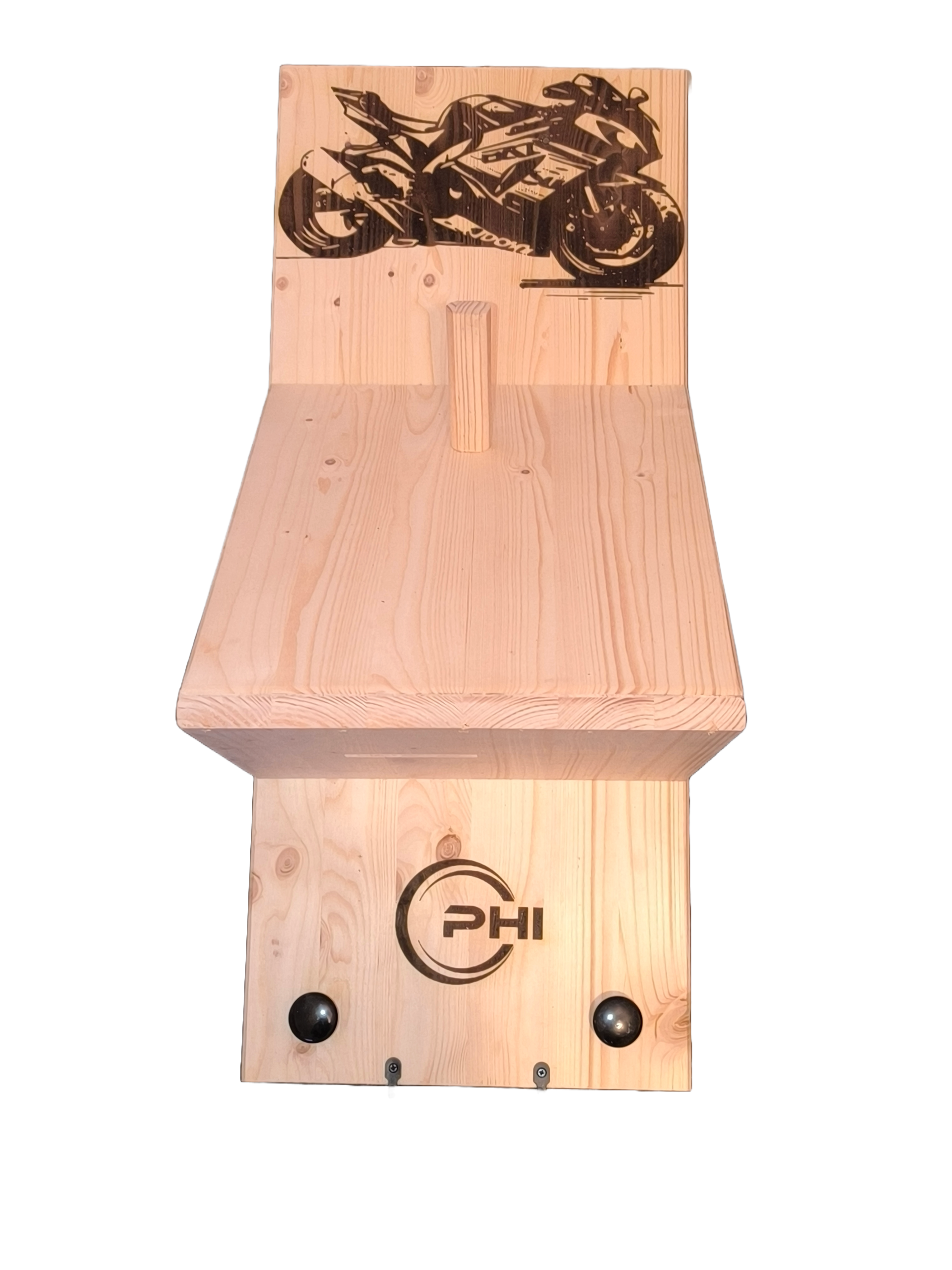 Support de casque moto en bois personnalisable