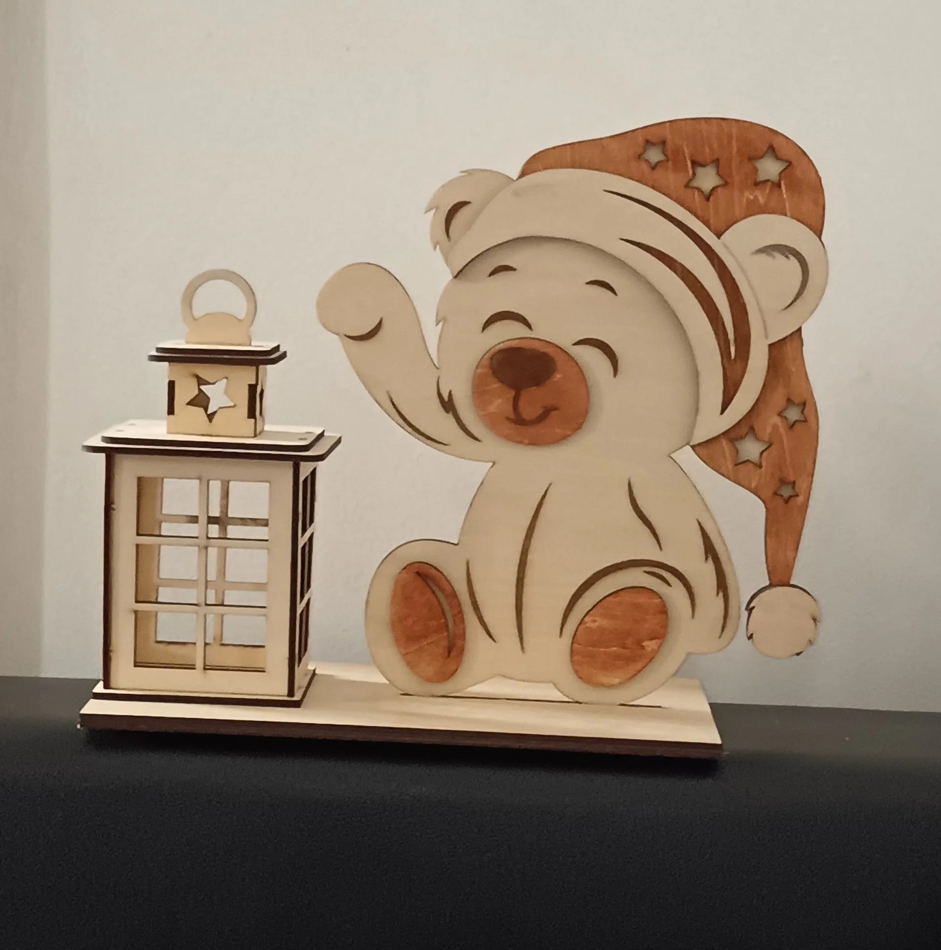 Veilleuse lanterne enfant "ours" en bois
