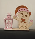 Veilleuse lanterne "petit chat" en bois